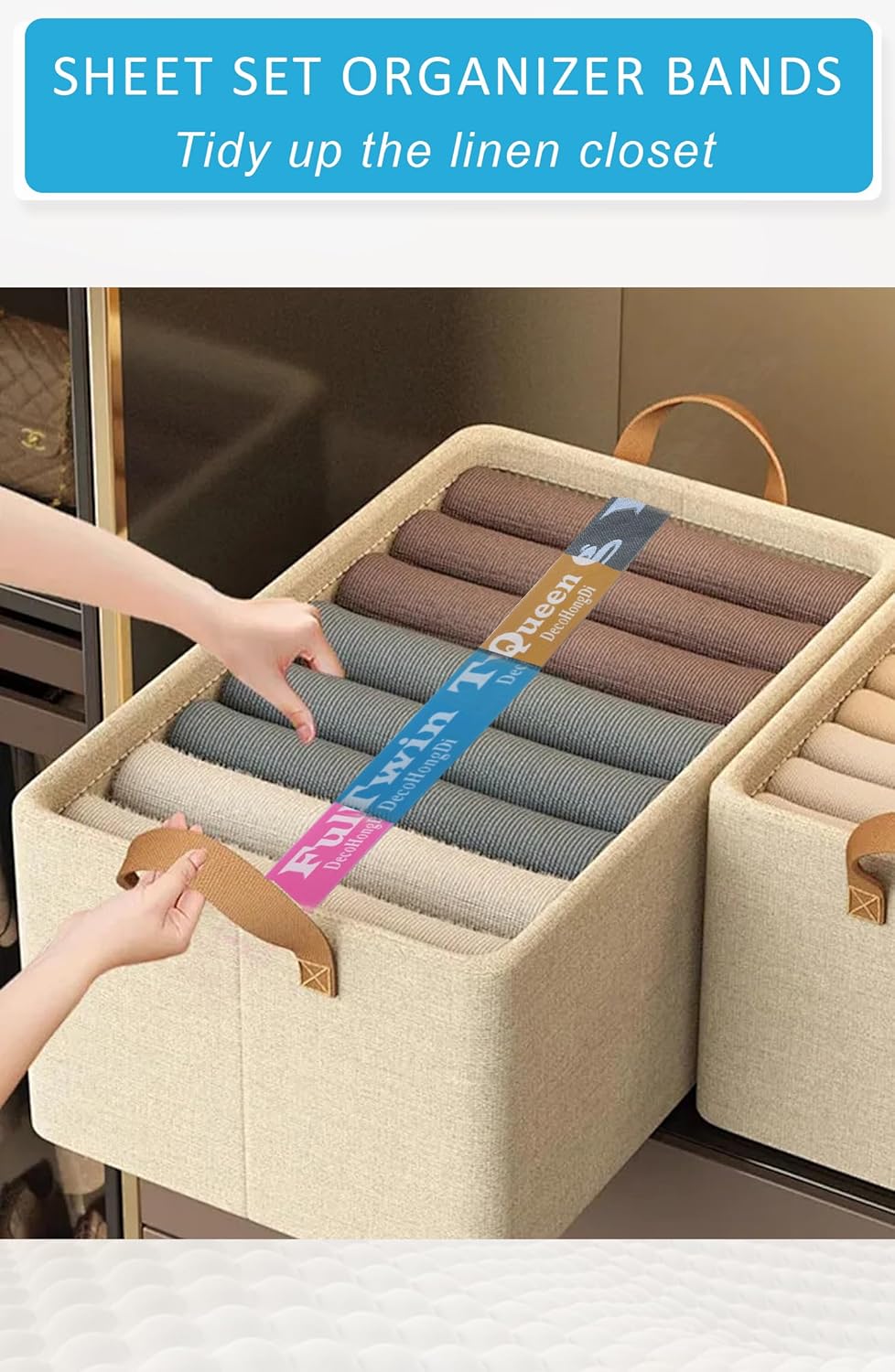 24 Packs Bed Sheet Organizer and Storage Size Label Bands, Elastic Sheet Folder Keeps for Linen Closet Organizing Multicolored Jacqaurd Bedding Straps for Sheet Label Bands-7K, 7Q, 5F, 5T