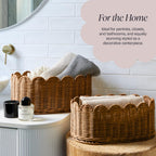 BEBE BASK Premium Scalloped Basket Set of 2 (16x10x7 In) - Storage Baskets | Handwoven Rattan, Scallop Basket, Wicker Basket With Scalloped Edge, Nursery Storage, Set of 2, Mocca