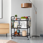 HDANI 3 Tier Metal Rolling Utility Cart,High Capacity Multi Purpose Heavy Duty Cart for Office,Kitchen,Living Room,Bedroom,Black