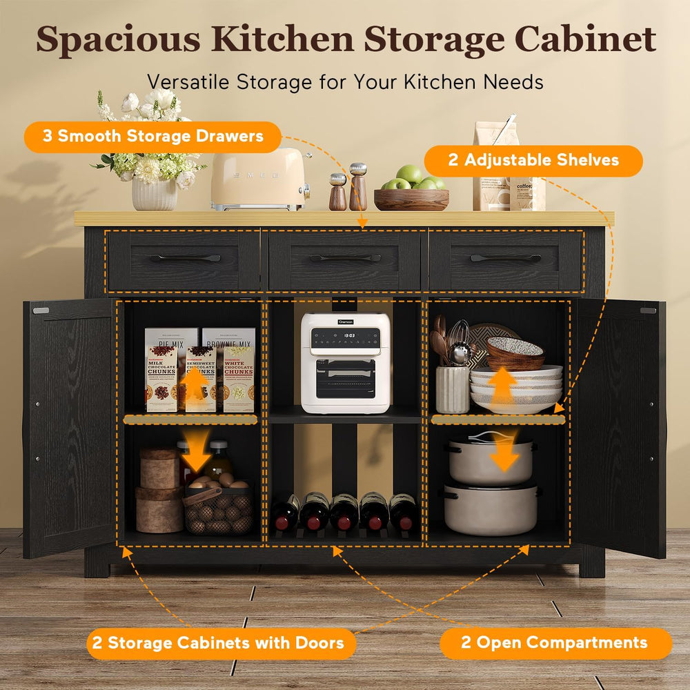 knoworld 47" Kitchen Island with Storage for Kitchen Dining Room, Black ...