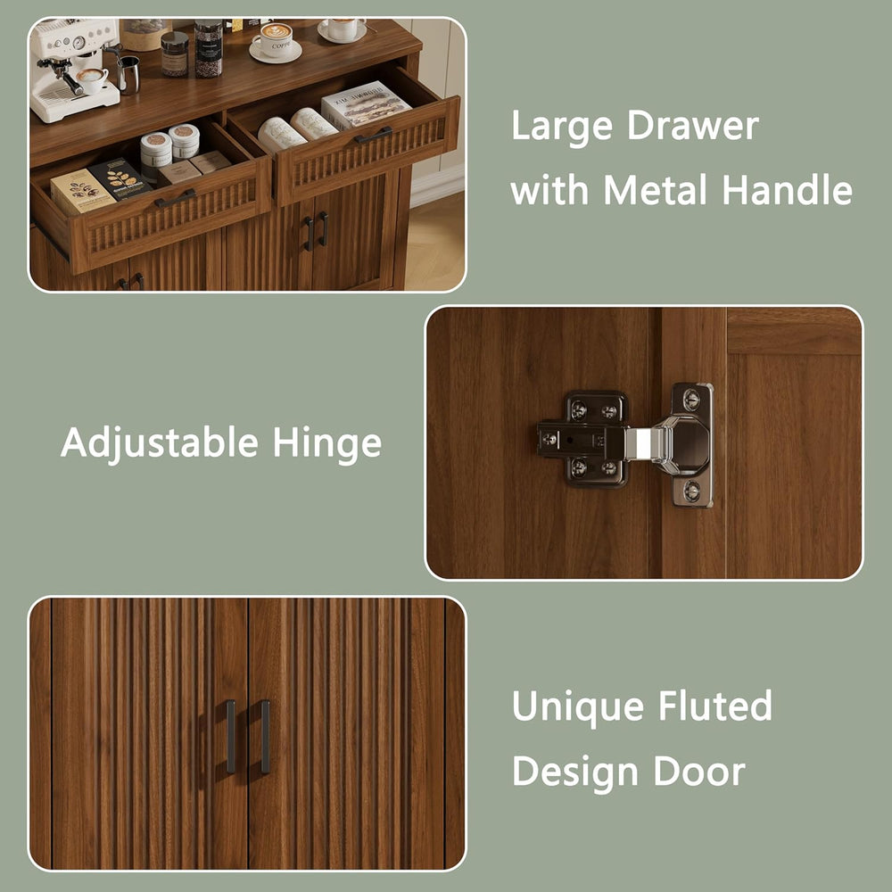 Buffet Cabinet with 2 Storage Drawers, Farmhouse Coffee Bar Table with Storag...