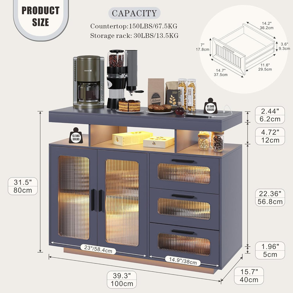 Dystler Coffee Bar Cabinet with Storage, Modern Buffet Cabinet with 3 Drawers...