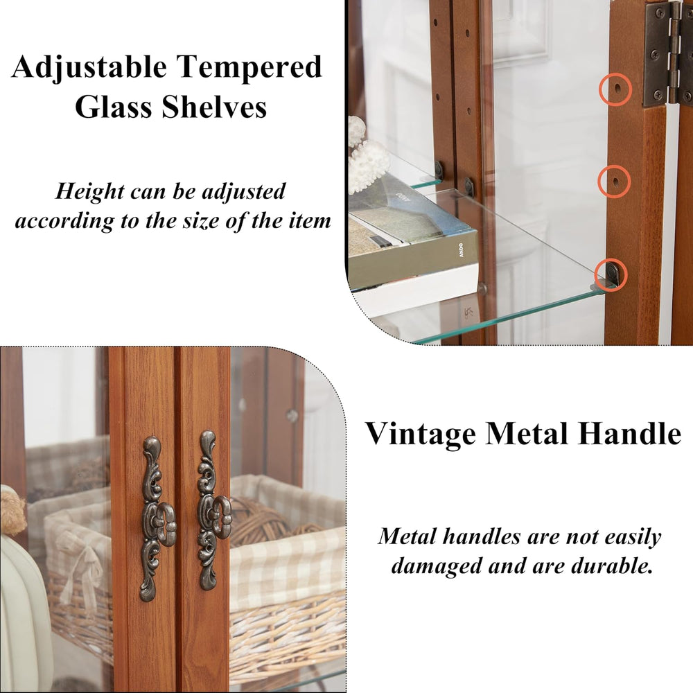 3-Tier Lighted Glass Display Curio Cabinet with 2 Tempered Glass Doors,Curio ...