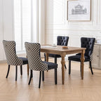 Modern Dining Chairs Set of 6, Tufted Upholstered Dining Chair with Solid Wood Legs, Two-Tone Velvet Accent Chair, Sillas de Comedor, Comfy Kitchen Chairs (Black+Pattern, 6Pcs)