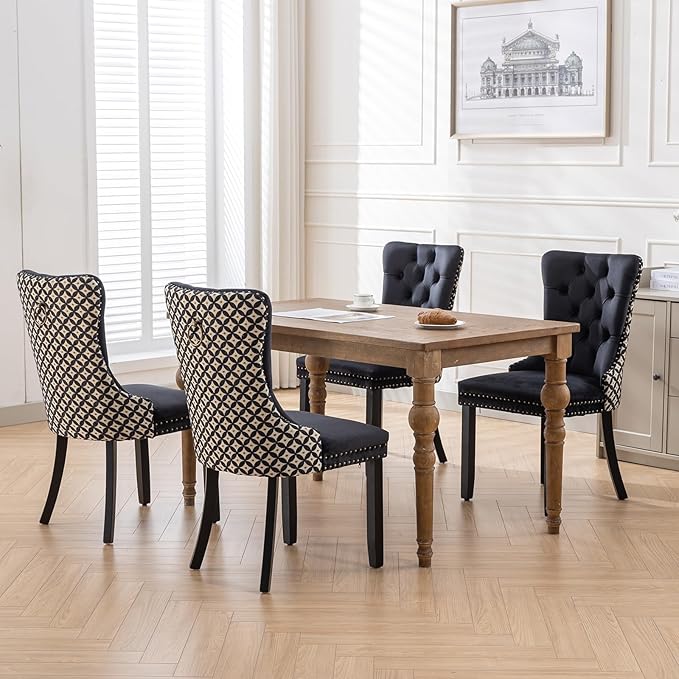 Modern Dining Chairs Set of 8, Tufted Upholstered Dining Chair with Solid Woo...
