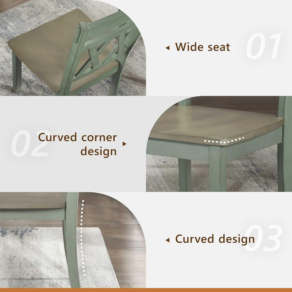 Lexicon Wood Dining Chair, Set of 2, Greywash/Antique Teal | Double Cross Bac...