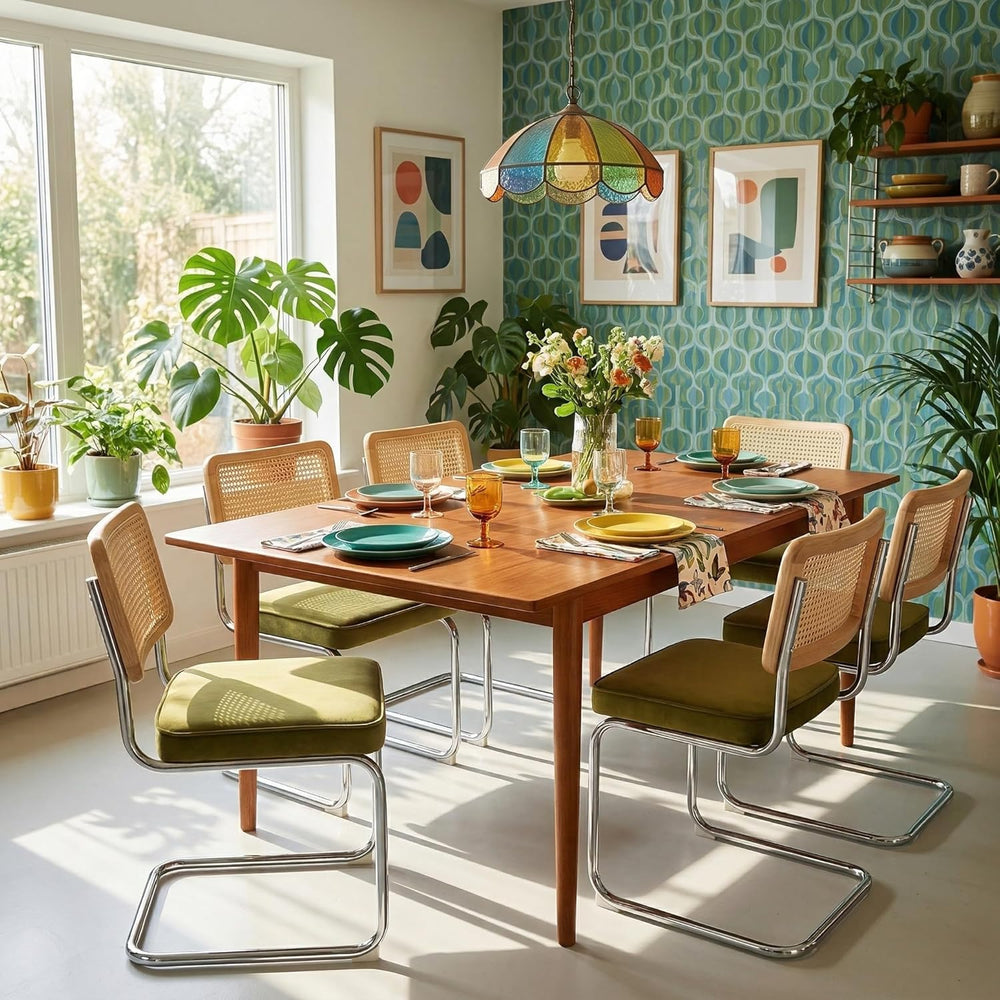 Rattan Dining Chairs Set of 4, Mid-Century Modern Dining Room Chairs with Can...