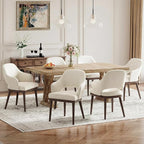 Wooden Dining Chairs Set of 6, Modern Fabric Upholstered Dining Room Chair, Kitchen Side Chairs, Farmhouse Dinner Chair with Open Back for Kitchen, Beige
