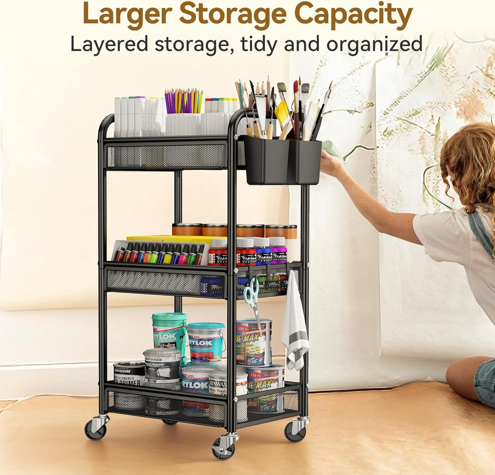 YASONIC 3 Tier Rolling Cart – Metal Utility Storage Carts with Wheels, Craft ...