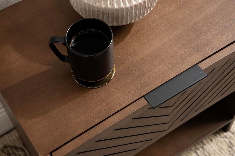 Kate and Laurel Mezzeta Modern Slatted Wood Side Table with Storage, 22 x 14 ...
