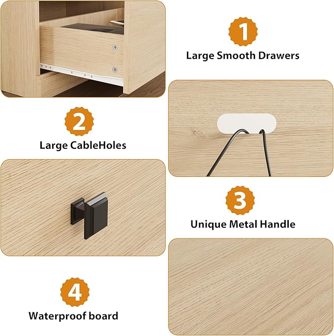 IDEALHOUSE 70in TV Stand for TVs up to 80", Mid Century Modern Entertainment Center with Storage Drawer and Open Shelves, TV Console Media Cabinet for Living Room, Bedroom, Light Oak