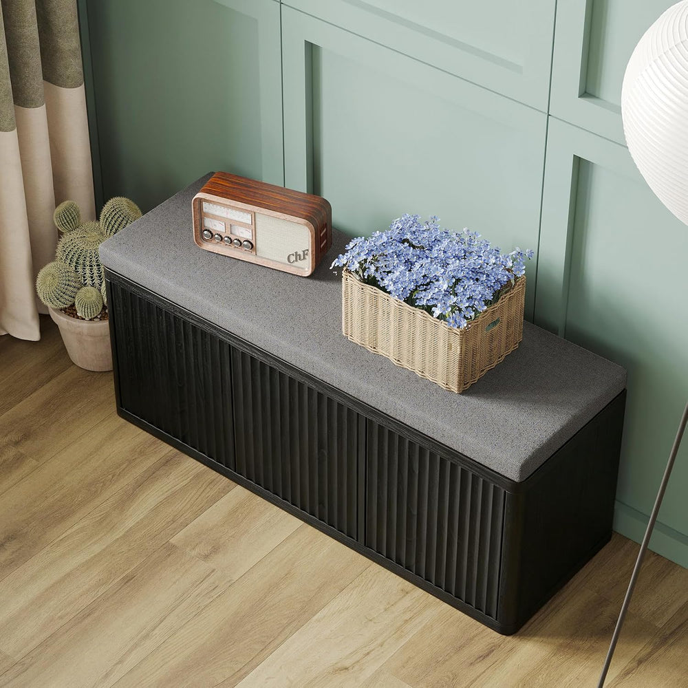 2-Tier Shoe Storage Bench with Cushion, 41.3" Entryway Bench with Padded...
