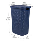Mind Reader Slim Laundry Hamper with Lid, 60L Clothes Basket, Premium Wicker Design, Plastic, Navy