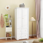 White Armoire Wardrobe Closet with Drawers: Wardrobe Closet for Hanging Clothes, Modern Bedroom Armoires with Hanging Rod, Wardrobes Closets with Doors and Shelves (White, 31.5")