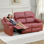 Recliner Sofa Set Couches for Living Room Chair Semi PU Fabric Living Room Furniture Sets, Adjusted Loveseat Reclining Couch Furniture Sofa Set for Theater Seating, 3-Seater, Red