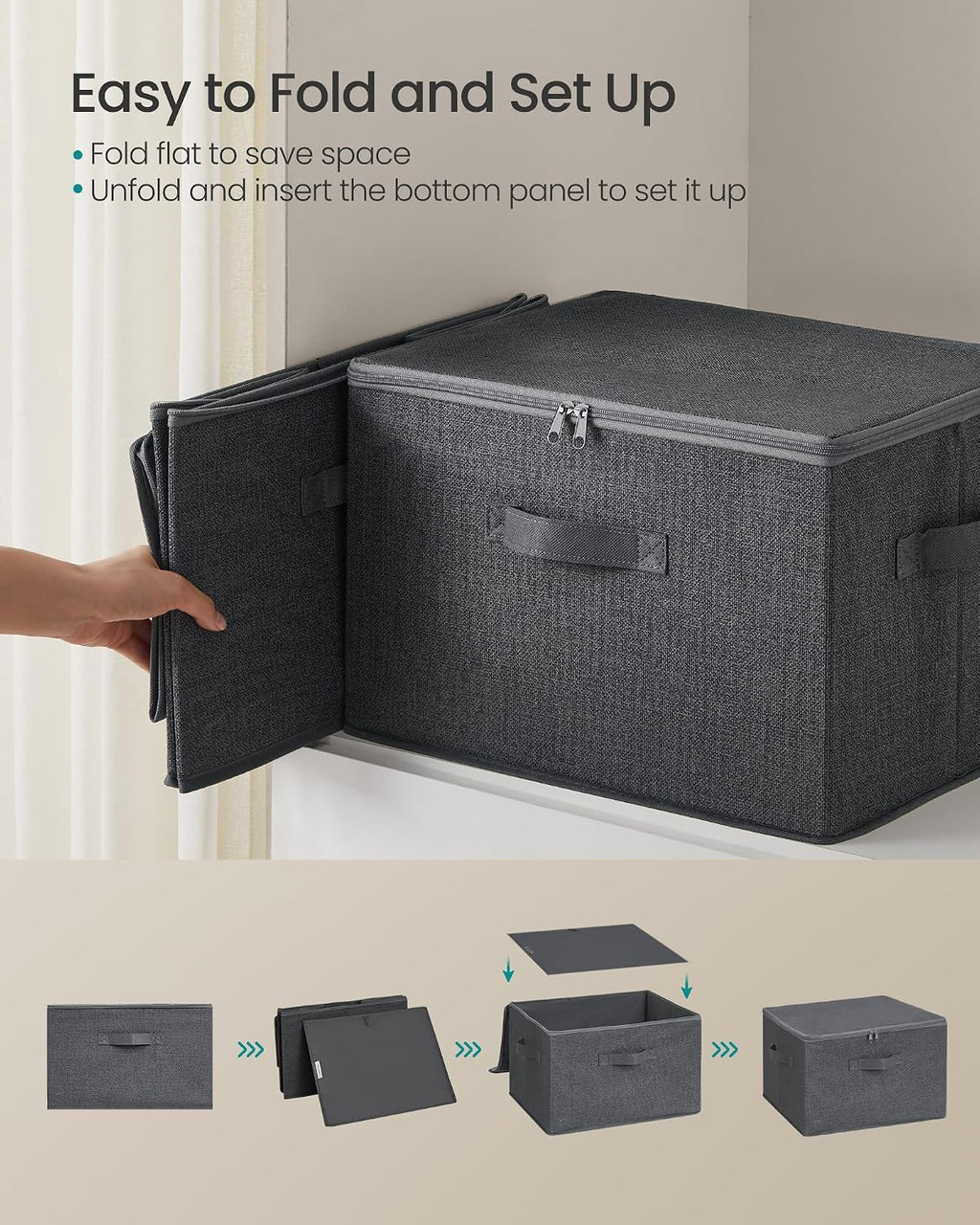 SONGMICS Large Storage Bins with Lids, 31 Quart Fabric Closet Organizer With Zipper, 6 Pack Foldable Storage Boxes, 15.7 x 11.8 x 9.8 Inches, Slate Gray URZB003G02