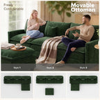 108 Inch Cloud Couch Sectional, Modular Sectional Sofa with Ottoman, Green | L Shaped Sectional Couches for Living Room, Apartment, Comfy Corduroy Cloud Sofa with Throw Pillows, Modern 4 Seater Couch