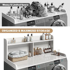 2-Tier Washer Dryer Countertop, 18.5" Raised Height Laundry Countertop with Edge Rails and Non-Slip Pad, 54"W x 27.55"D Washer and Dryer Topper for Laundry Room Storage Organization (White)