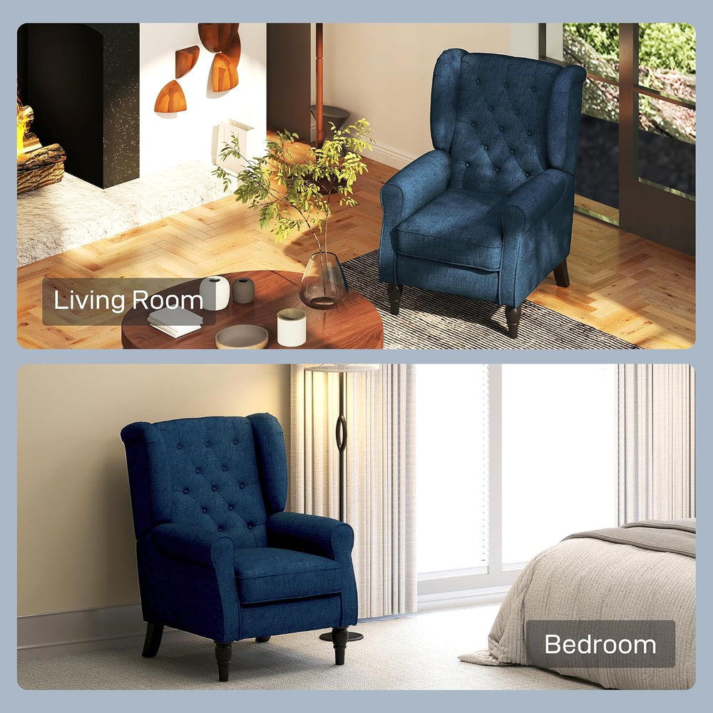 HOMCOM Mid-Century Modern Accent Chair, High Wingback Reading Chair, Blue | B...