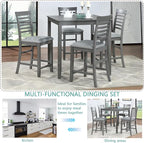 KEIKI 5-Piece Counter Height Dining Table Set with Square Table and 4 Upholstered Ladder Backrset Chair, for 4 Person, Modern Style Wooden Table Set, Easy Assembly, for Kitchen, Dining Room, Gray