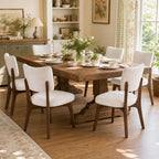 YOUNIKE Wooden Dining Chair, Chenille Fabric Upholstered Dining Room Chair Kitchen Side Chair, Farmhouse Dinner Chair with Solid Wood Legs for Kitchen Dining Vanity, Beige (Single Pack)