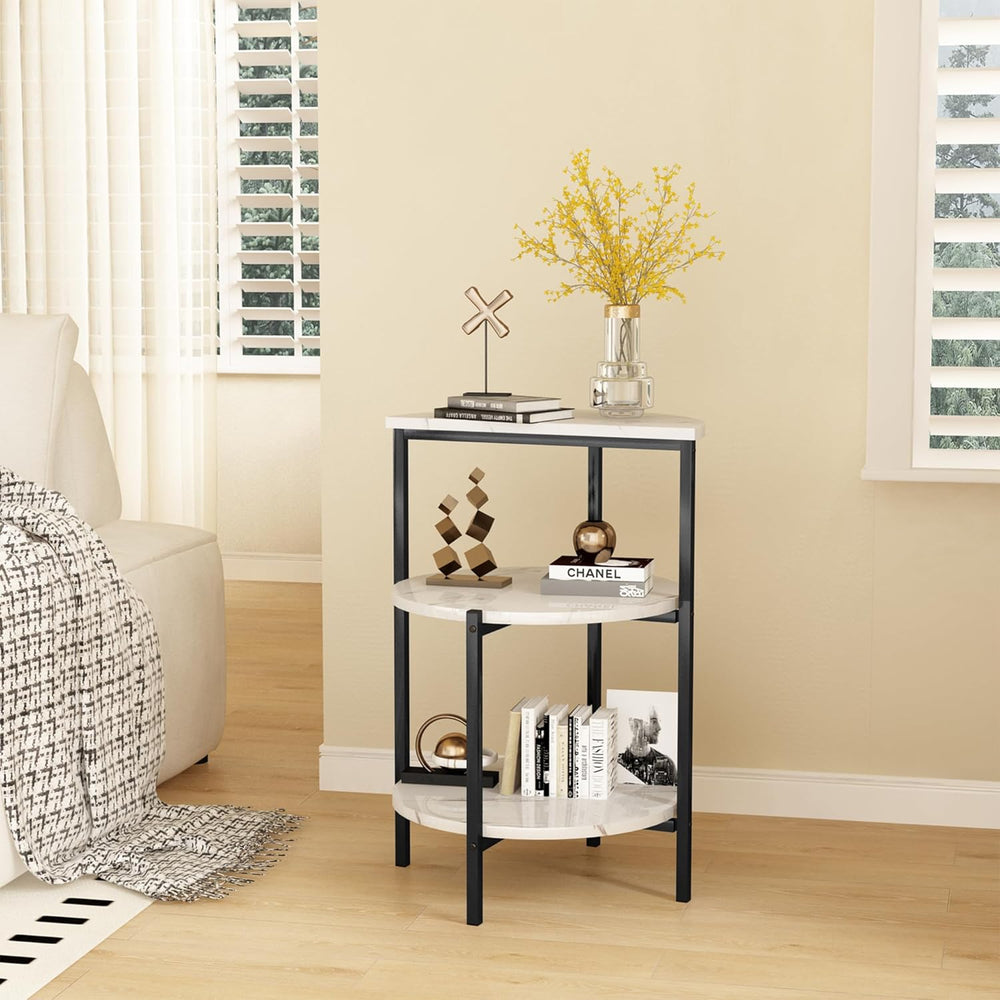 furlinkhm Marble Side End Table Set, 3-Tier Sofa Side Table, Small Round Coff...