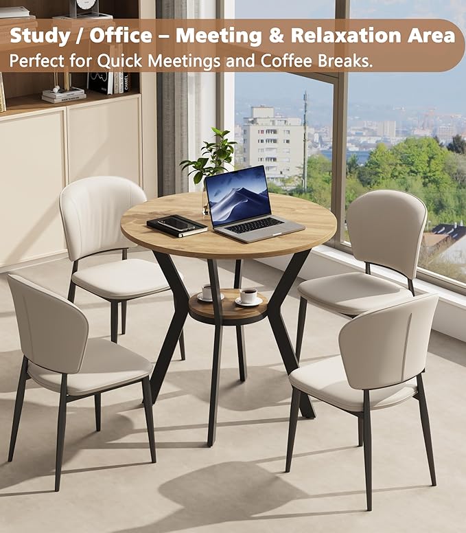 Round Kitchen Tables for 2-4, 31.5" Small Dining Tables with Storage, Ru...