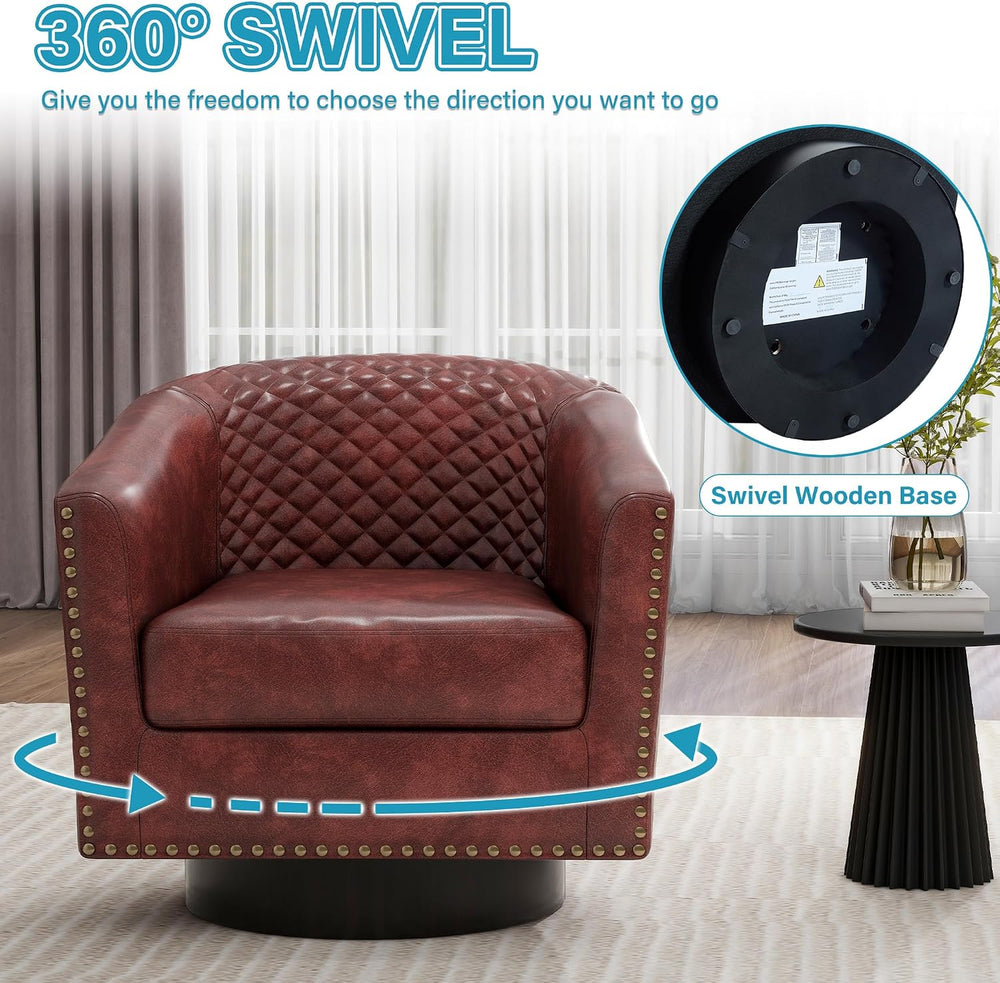 Swivel Barrel Accent Chairs Set of 2, Faux Leather Upholstered Armchair for L...