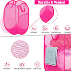BATTOO Deluxe Strong Mesh Pop up Laundry Hamper Basket with Side Pocket for Laundry Room, Bathroom, Kids Room, College Dorm or Travel 2 Pack Blush