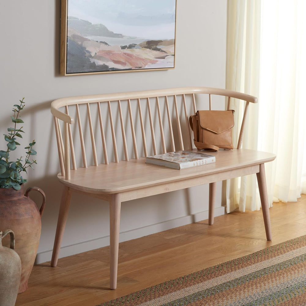 SAFAVIEH Furniture - Blanchard Spindle Bench - White Washed - Solid Wood - Cl...