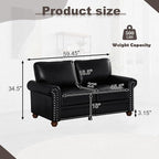 Faux Leather Loveseat Sofa, 59" W Mid Century Modern Couch with Storage, Comfy 2 Seater Sofa with Nailhead Trim & Rolled Armrests, Deep Seat Small Couch for Living Room, Apartment, Office (Black)