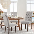 COLAMY Button Tufted Dining Chairs Set of 6, Parsons Upholstered Fabric Dining Room Chairs Kitchen Chairs with Wood Legs and Padded Seat, Light Grey