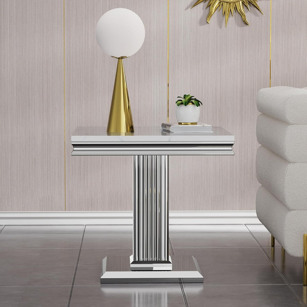 Marble End Table,1 Piece Sofa Side Table for Living Room,Faux Marble Nightsta...