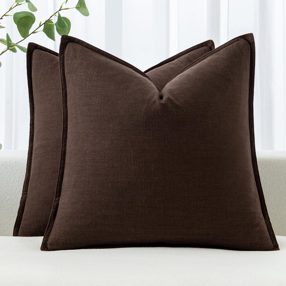 MIULEE Decorative Linen Euro Sham Pillow Covers 26x26 Dark Brown