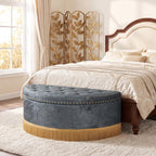 Homebeez 43.3" Half Moon Ottoman, Velvet Tufted Upholstered Footstool, with Nailhead Trim & Bullion Fringe, Decorative Accent Seating for Living Room, Bedroom, Entryway, Vanity, Vintage Furniture