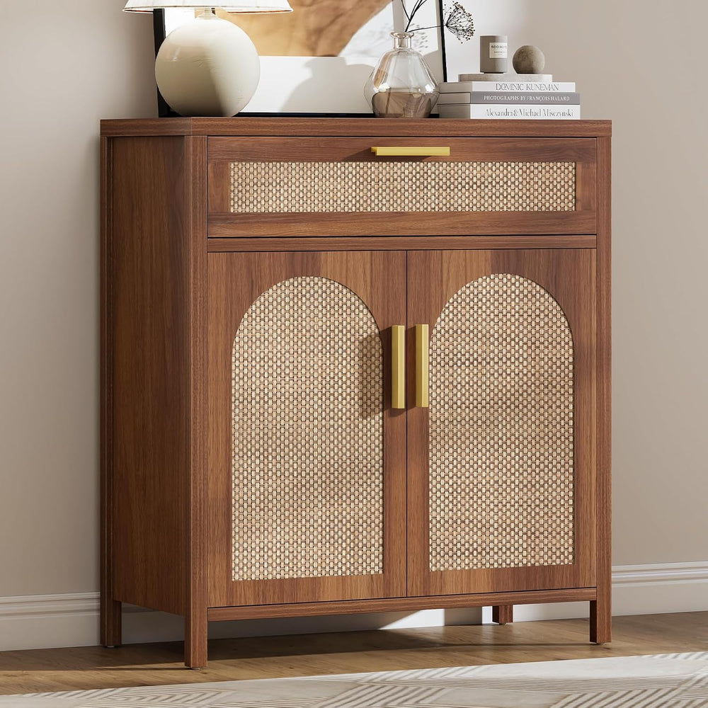 Rattan Buffet Cabinet with Storage, Sideboard Cabinet with Doors and Shelves,...