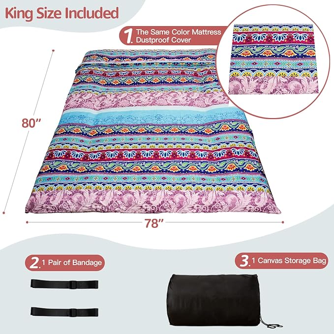 MAXYOYO Japanese Floor Mattress Futon Mattress, 4" Thicken Tatami Mat Sleeping Pad Foldable Roll Up Mat Boys Girls Dormitory Pad Kids Floor Lounger Pillow Bed, Charcoal Grey, Queen Size