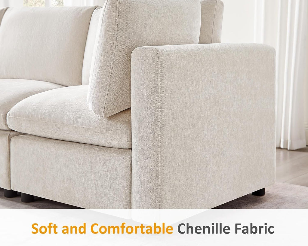 Large L Shaped Sectional Modular Sofa,Chenille Sectional Couch,Beige | Washable,Removable Cover,Modern,Comfortable