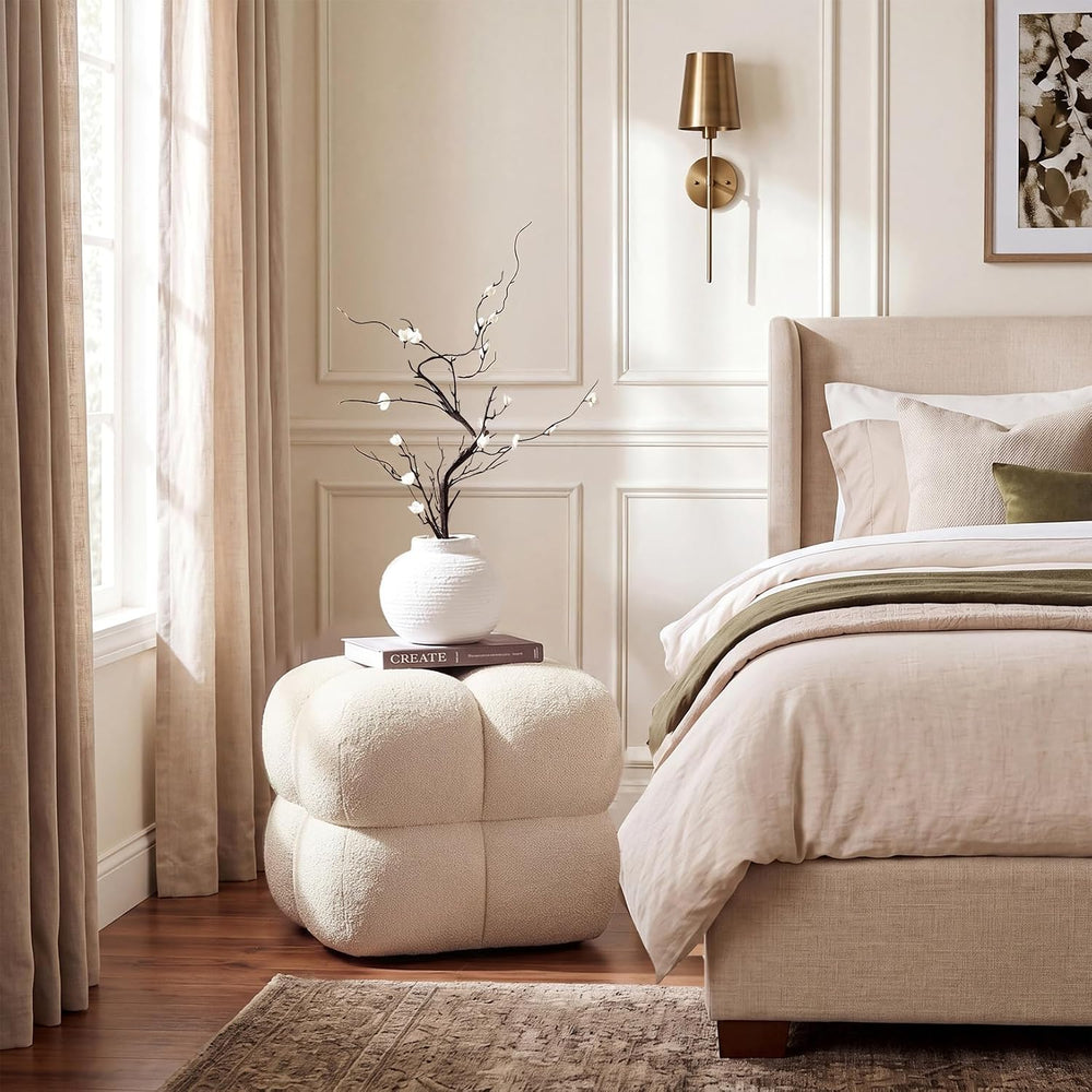 Zesthouse Square Pouf Ottoman Footstool, Modern Vanity Chair for Bedroom | Li...