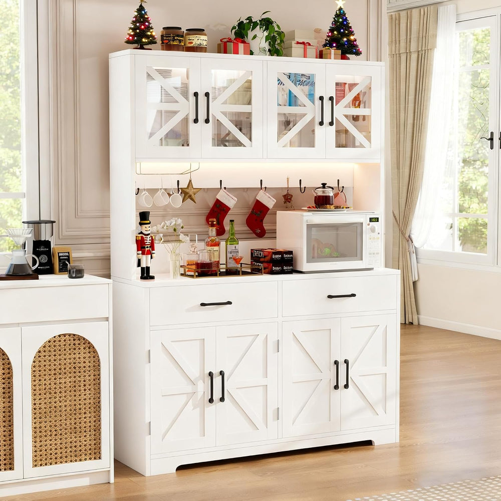 Vipbear 71" Tall Pantry Cabinet, Kitchen Hutch with Power Outlet, Farmho...