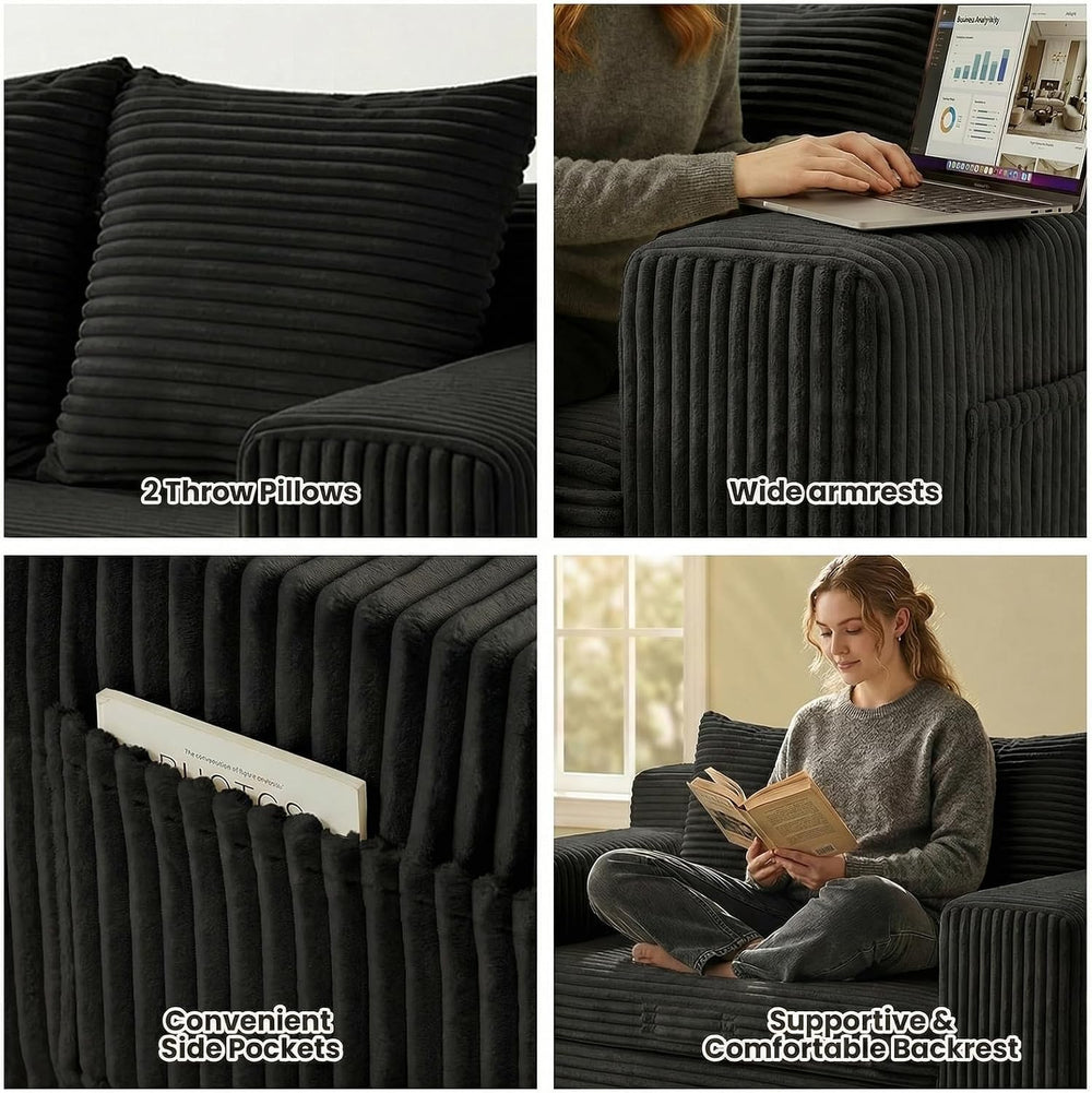 Loveseat Sofa Bed, Tri-Folding Convertible Futon Sleeper with Handle & Si...