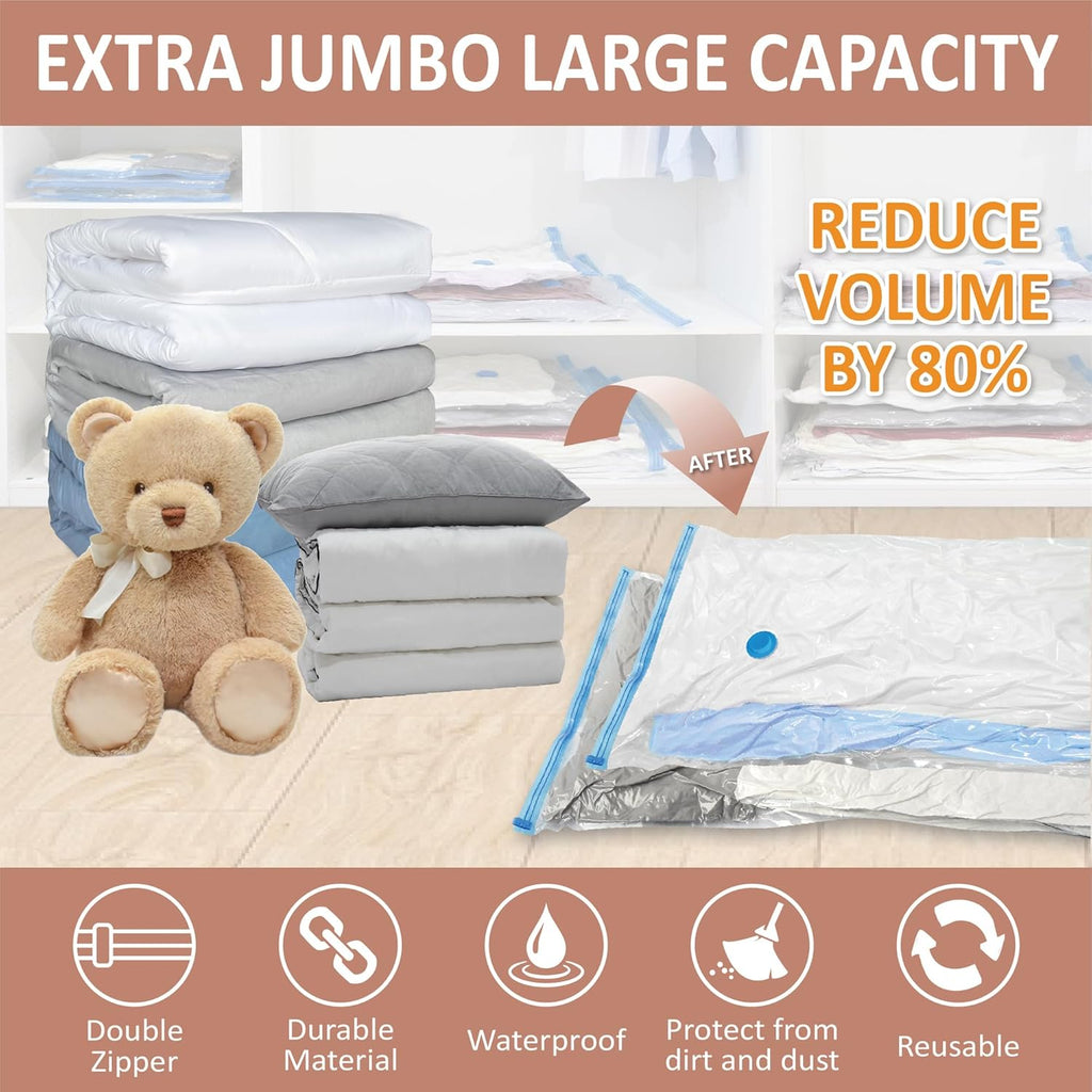 8 Pack XXL Jumbo Vacuum Storage Bags, Extra Large Vacuum Seal Bags for Comforters, Bedding, Blanket Storage, Giant Space Saver Bags for Huge Stuffed Toy(47.2x35 in)
