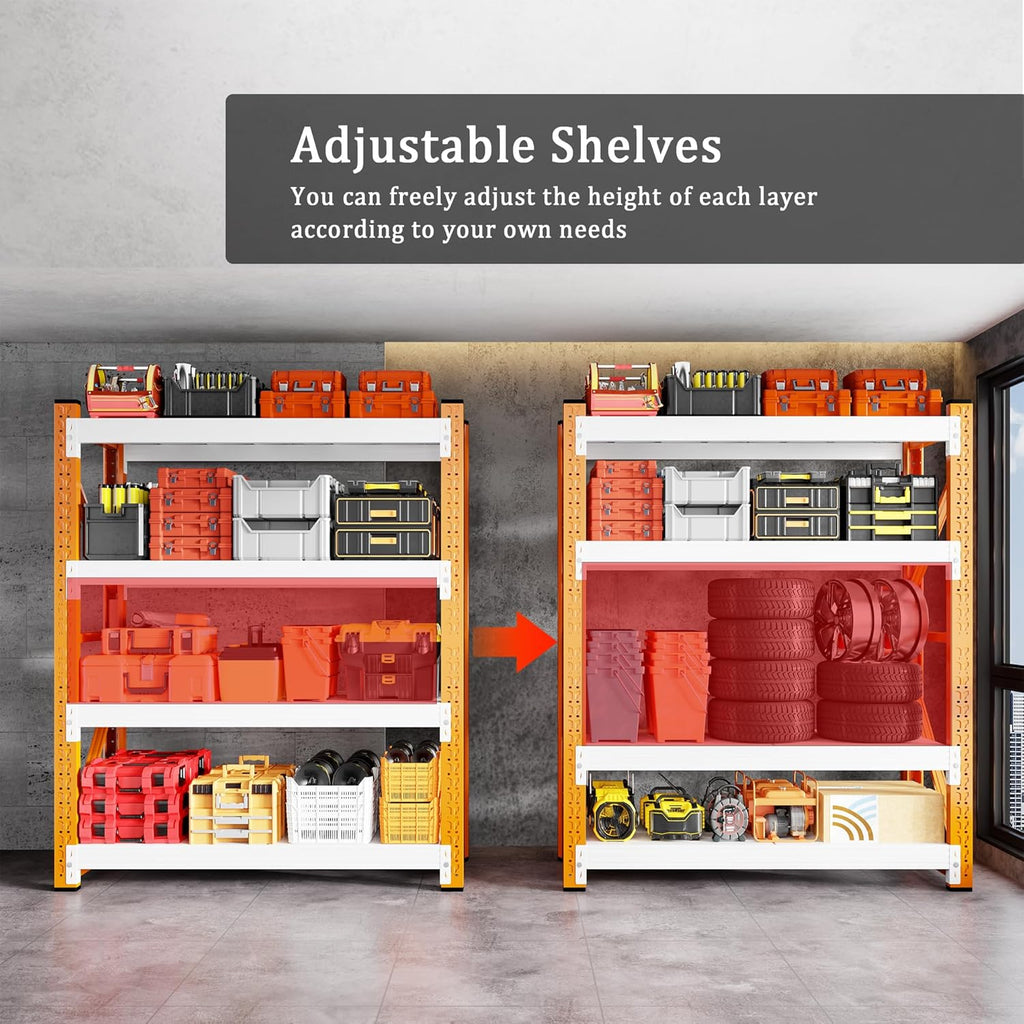 3000LBS Garage Shelving 42" W Garage Shelving Heavy Duty 4-Tier Metal Storage Shelves Adjustable Shelf Unit Storage Rack for Basement Supermarket Warehouse 42" W x 20" D x 78" H Orange-White