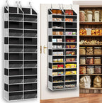 Over The Door Organizer 6 Tiers, Extra Large Behind Door Storage of 12 Compartments, 80 lbs Weight Capacity Hanging Storage Organizer with Clear Window Kids Toys, Shoes, Diapers, Room Storage,Black