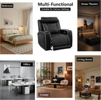 Power Recliner Sofa Set, Breathing Leather Reclining Couch Set, 3 Piece Living Room Furniture Set with LED Lights/Charging Ports/Storage for Home/Office (Black New, Sofa+Loveseat+Chair)