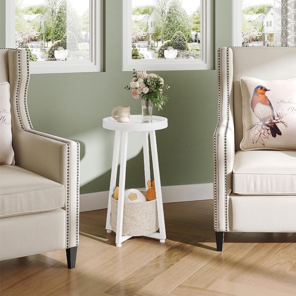 HOOBRO Round Side Table and Nightstand Bundle, 2-Tier Round Sofa End Table, M...
