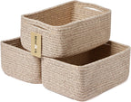 Small Storage Baskets for Organizing | Closet Organizer Bins | Shelf Toy Basket | Woven Rope Baskets | Cube Decorative Box | Shallow Basket | 13x8.5x5.1” | 3 Packs Mixed Brown