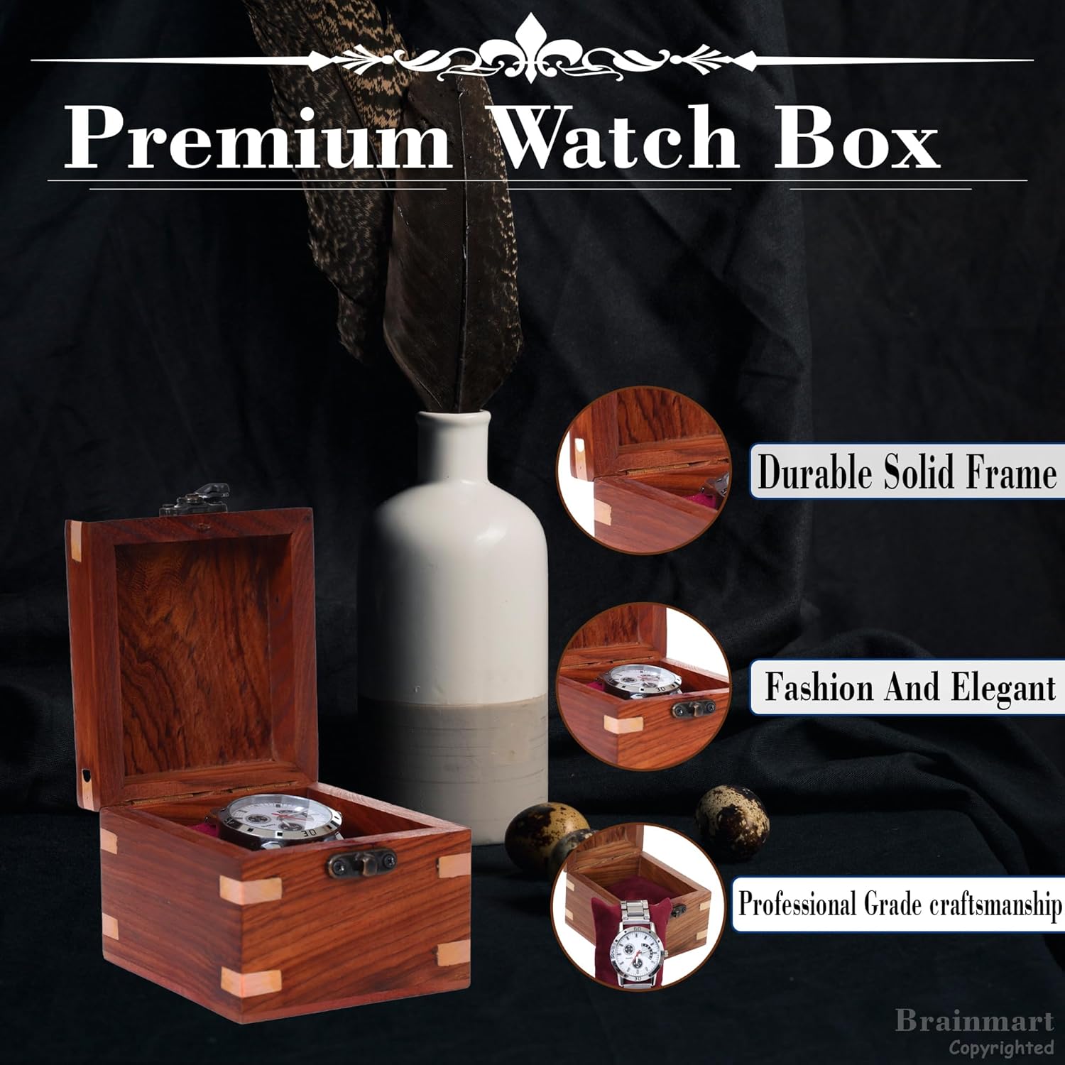 Wooden Watch Box for Men & Women, Luxury Watch Organizer & Display Case, Premium Long-Lasting Watch Holder for Storage, Elegant Gift for Watch Collectors (Wood Top, 1 Slot)