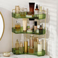 Corner Bathroom Countertop Organizer, Vanity Trays for Bathroom Counter, Makeup Organizer, Perfume Tray, Kitchen Spice Rack, Fits 90 Corner(Green, 3 Tiers)