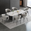 Modern Dining Chairs Set of 6, Faux Leather Upholstered Kitchen Chairs with Curved Back and Metal Legs, Mid Century Chairs for Dining Room, Kitchen, or Café (Light Gray)